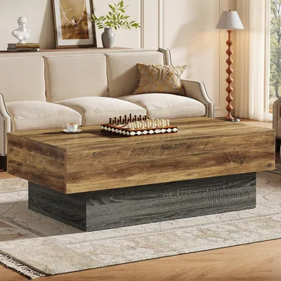Immagine prodotto di Tavolino da salotto vintage, 140 cm, in legno con struttura grigia