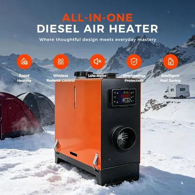 Immagine prodotto di Riscaldatore ad aria diesel - Modello TR 3 - 8 kW - 12 V - Pannello di controllo LCD con telecomando - Serbatoio da 5 litri - Consumo: 0,26–0,46 l/h - Adatto per camper, veicoli ricreativi e camion