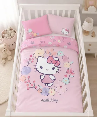 Produktbild von Hello Kitty Flanell Bettwäsche 40x60 + 100x135cm, 100% Baumwolle / Biber, KI-generiertes Bild