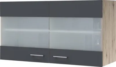 Obrázok produktu pre Kuchynská skrinka horná so sklenenými dvierkami Flex Well Tiago šírka 100 cm čadičová sivá