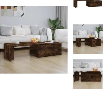 Imagen del producto de vidaXL Mesa de centro de roble ahumado, 150x50x35 cm, fabricada en material de madera. - Mesas de centro