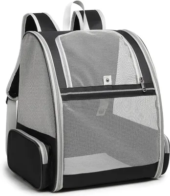Produktbild von Haustier-Rucksack – Tragetasche – Für Outdoor-Abenteuer – Atmungsaktives Mesh-Material – 32x28x41 cm – Grau