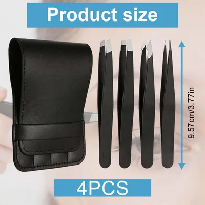 Imagen del producto de Juego de pinzas, de 4 piezas, fabricadas en acero inoxidable, para una depilación precisa de vello facial y cejas