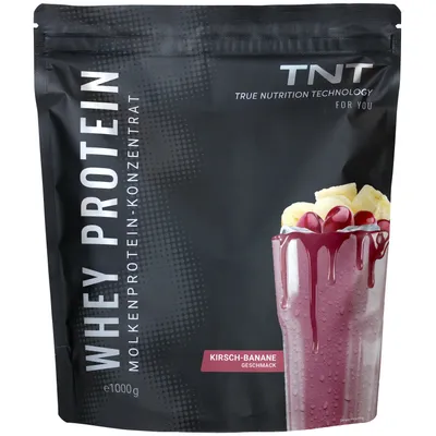 Produktbild von TNT Whey Protein Pulver (1000g) - Kirsch-Banane (Kiba) - Molkenprotein-Konzentrat mit Laktase - Leckerer Eiweißshake