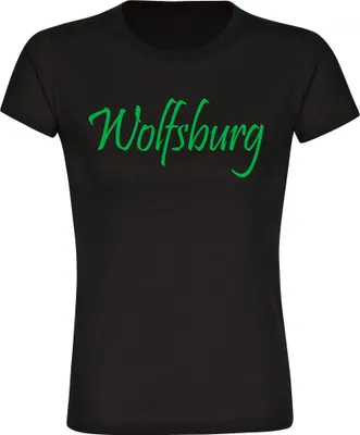 Produktbild von multifanshop Damen T-Shirt - Wolfsburg - Schriftzug, schwarz, Größe M