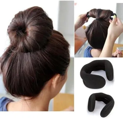 Produktbild von Set mit 4 Haarknoten-Haarhaltern – Schwammclips und Dutt-Donuts in Schwarz für Haarfrisuren mit Twist-Lockenwicklern, 2 große und 2 kleine