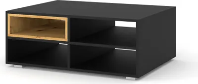 Produktbild von Couchtisch Anette M Kaffeetisch 94 x 70 cm Beistelltisch mit Regalen Schwarz Matt / Artisan Eiche