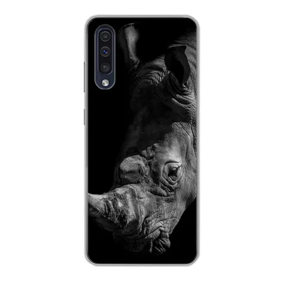 Produktbild von MuchoWow® Handyhülle Schutzhülle Hülle für Samsung Galaxy A30s Nashorn - Wildtier - Porträt Silikon Softcase Handy Hülle - Karteninhaber
