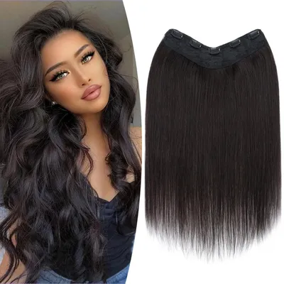 Zdjęcie produktu dla Pasemka do włosów z naturalnych włosów, czarne, 55 cm, 75g, Remy, kolor #1B (naturalny czarny)