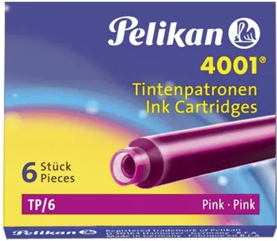 A box of Pelikan 4001 ink cartridges in pink.