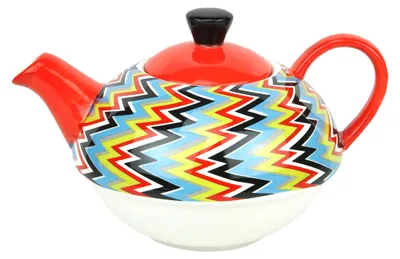 Produktbild von Tea for one Set Retro Zick-Zack Dekor Jameson&Tailor Teekanne Tee Tasse Keramik