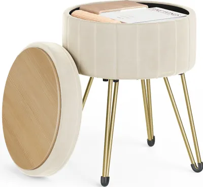 Produktbild von SONGMICS Sitzhocker, Hocker mit Stauraum, Samt Schminkhocker, runder Sitzhocker, 39 cm d, 44,4 cm H, 4 Metallbeine, für Ankleidezimmer, Wohnzimmer