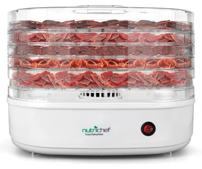 Produktbild von Nutrichef Dörrautomat 5 Einschübe – Weiß BPA-freies Dörrgerät für Fleisch, Obst,