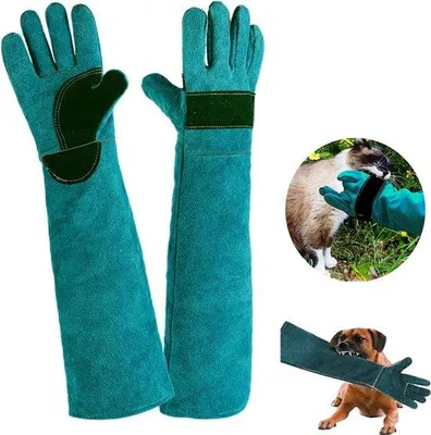 Productafbeelding van Beschermhandschoenen, anti-beet, 60 cm, robuust, zwart, geschikt voor honden, katten en vogels
