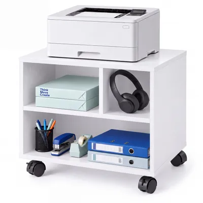 Image de Relaxdays, support pour imprimante, bureau, avec roulettes, 3 compartiments, étagère pour imprimante, support pour imprimante, dimensions : 35 x 30 x 40 cm, blanc, Image générée par une IA