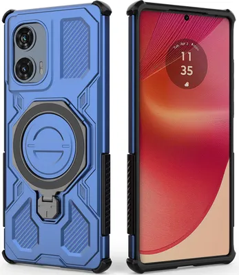 Immagine prodotto di Resistente cover per cellulare per Motorola Edge 50 Fusion, robusta custodia con supporto ad anello, supporto magnetico e supporto Blu