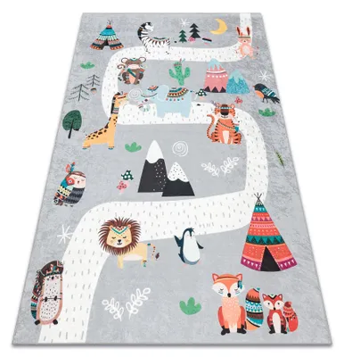 Image de Tapis lavable BAMBINO 2160 Rues, village indien, animaux pour enfants, antidérapant - gris gris 120x170 cm