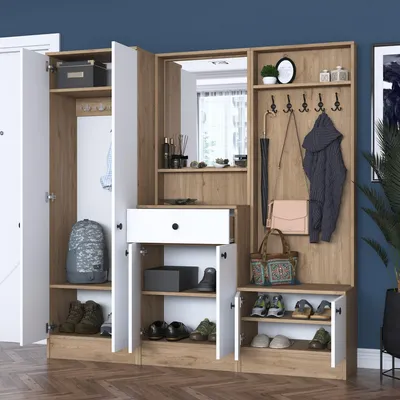 Image de Riace - Meuble d'Entrée, 179x38x183h cm Blanc, Miroir Inclus
