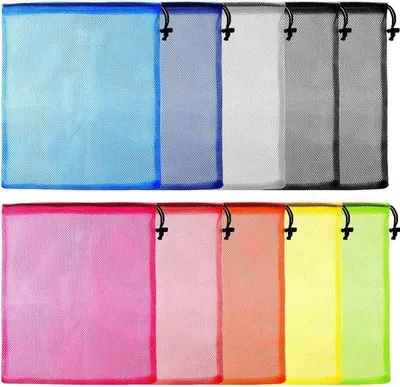 Produktbild von Netztasche mit Zugband - 10 Stück Waschbeutel für Reisen und Sport