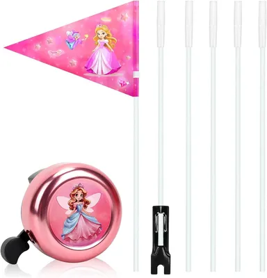 Produktbild von Fahrradklingel 2er Set, rosa, mit reflektierender Sicherheitswimpel, für Kinderfahrrad