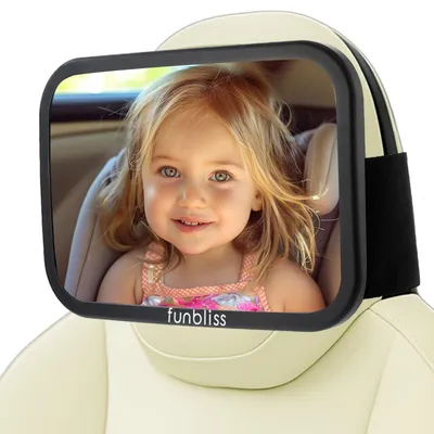 Immagine prodotto di Specchio per auto per bambini, da fissare alla seduta, con rotazione a 360°, realizzato in plastica infrangibile e con sistema di montaggio antiscivolo