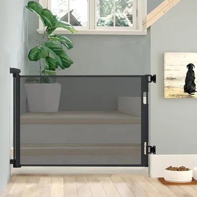 Obrázek produktu pro Ochranná zábrana na dveře, výsuvná, 0–140 cm, zábrana na schody pro děti a domácí mazlíčky, ochranná síť pro děti, zábrana na schody, dveře a chodby, černá
