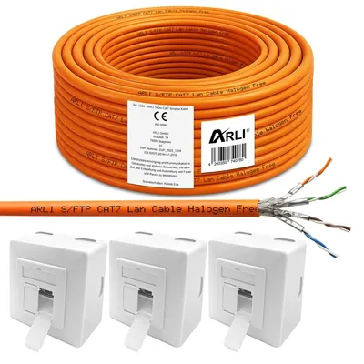Produktbild von ARLI 100 m Cat7 Verlegekabel S/FTP LSZH PIMF + 3x Cat6a Netzwerkdose halogenfreies Netzwerkkabel