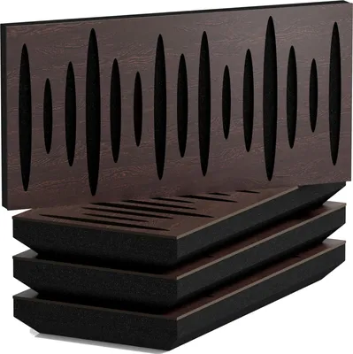 Produktbild von 4er-Pack – Schmaler schallabsorbierender Akustik-Diffusionspanel | 25x50cm | Diffusion – Reflexion – Schalldämmung |Dicke – Farbe: [53mm | Wenge]