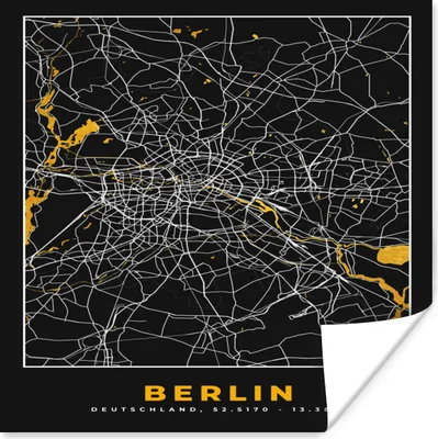 Produktbild von MuchoWow® Poster Berlin - Deutschland - Karte - Stadtplan - Gold 50x50 cm - Wohnzimmerdekoration