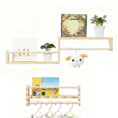 Image de Étagère murale en bois pour chambre d'enfant, lot de 3, dimensions : 40 x 10 cm