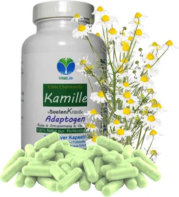 Image de Camomille véritable (Chamomilla) – 360 capsules de poudre – Fleurs de camomille de haute qualité – Pureté naturelle, sans additifs