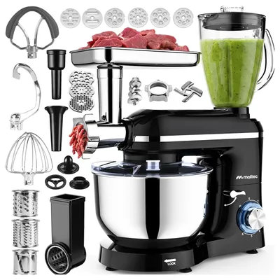 Immagine prodotto di Robot da cucina MalTec 3 in 1: impastatrice, frullatore, tritacarne e affettatrice, 2000 W, ciotola da 6,2 L, nero