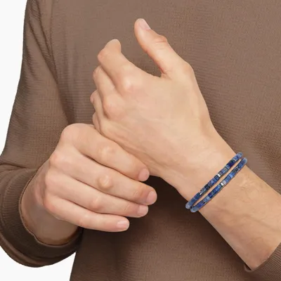 Image de Bracelet pour homme en lapis-lazuli, perles en pierre naturelle de 4 x 2 mm, accessoire de mode