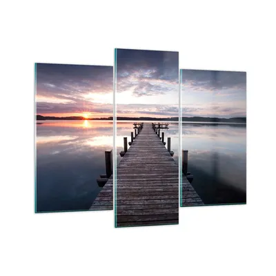Produktbild von Bilder auf glas - Fußgängerbrücke See Sonnenuntergang Abend - 130x100cm - Glasbilder - Wandbilder - Kunstdruck - Wanddekoration aus Glas - Glas Bilder - Wandbild auf Glas - GCB130x100-2635