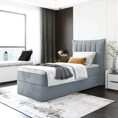 Produktbild von Kinderbett, Boxspringbett LUMORA MINI mit T25 Topper, Einzelbett, Stauraum, Schlafzimmer, Polsterbett, 80x200 cm. (Grau - Itaka 50)