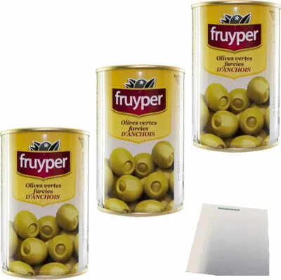 Produktbild von FRUYPER - Grüne Oliven mit Sardellenpaste 3er Pack (3x130g Dose) + usy Block