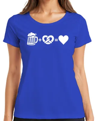 Immagine prodotto di Birra, Bretzel, Cuore, , Wiesn, Baviera, Camicia tradizionale, Pantaloni di pelle, T-shirt da donna, Blu, Taglia M
