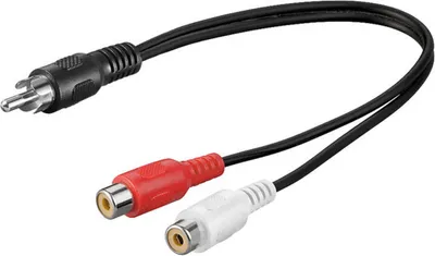 Produktbild von Goobay 27045 Audio Y Kabeladapter, Cinch-Stecker zu stereo Cinch-Buchse, 0.2 m, Schwarz - Cinch-Stecker > 2x Cinch-Buchse (Audio links/rechts)