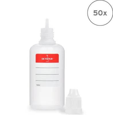 Produktbild von 50 Plastikflaschen 50 ml LDPE, G14, Tropfeinsatz, Deckel weiß
