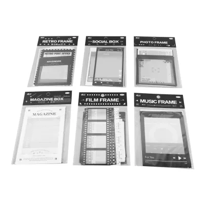 Imagen del producto de Juego de 6 marcos adhesivos para álbumes de recortes, estilo vintage. Adhesivos de plástico PET para marcos de fotos, diseño retro, duraderos, ideales para manualidades y decoración