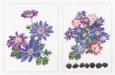 Imagen del producto de Thea Gouverneur, kit de bordado de punto de cruz "Panel de anémonas", lino de 36 ct, patrón de conteo, 34x22 cm
