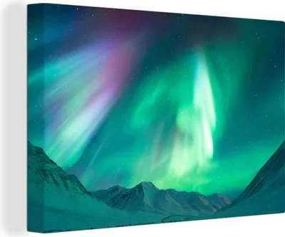 Produktbild von OneMillionCanvasses® - Leinwandbilder - 150x100 cm, Nordlichter - Berg - Schnee, Wandbilder Kunstdruck Wanddekoration