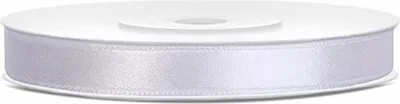 A roll of white satin ribbon on a white background.
