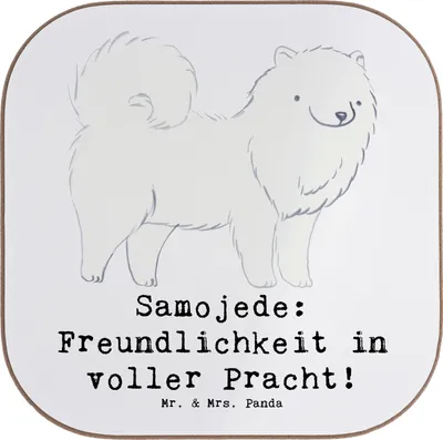 Produktbild von Mr. & Mrs. Panda Tischuntersetzer Samojede Freundlichkeit - Weiß - Geschenk, Hundeliebhaber, Zuneigung, Untersetzer Tasse, Liebe, gläseruntersetzer, Hunderassen Vielfalt
