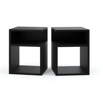 Image de Table de nuit noir SET 2 pièces - Table de nuit - Meuble moderne sans tiroirs pour votre chambre - Petite commode 41cmx32cmx30