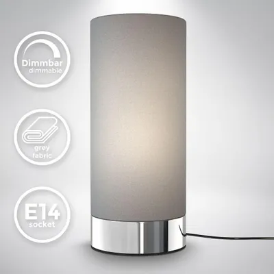 Immagine prodotto di B.K.Licht I lampada da tavolo in tessuto grigio I funzione touch I funzione touch I dimmerabile 3 volte I E14 I base cromata I senza lampadina