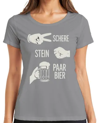 Imagen del producto de Camiseta divertida para despedida de soltera, cumpleaños o fiesta, con diseño de "Tijera, piedra, papel, cerveza", para mujer, color gris, talla XL