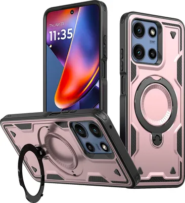 Produktbild von Dual Layer Hülle für Motorola Moto G 2025/G Play 5G 2025/Moto G 2026/G Play 2026 mit Ring Ständer Magnetisch Stoßfest Handyhülle Roségold