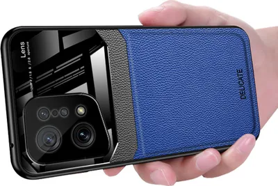Produktbild von OPPO Find X5 Pro Hülle, TPU Stossfest Anti-rutsch Leder Glas Len Hybrid Schutzhülle für OPPO Find X5 Pro Blau