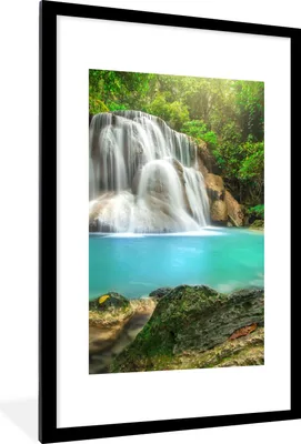 Produktbild von MuchoWow® Gerahmtes Poster Wald - Wasserfall - Natur 60x90 cm - Poster mit Schwarzem Bilderrahmen Wandposter Rahmen Foto Bilder - Dekoration - Wandposter Wohnzimmer - Hochwertig